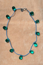 Load image into Gallery viewer, clear vintage Czech glass beaded blue cord necklace