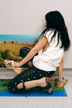 Load image into Gallery viewer, white sequin criss cross wooden platform sandal