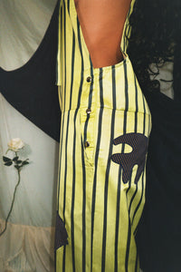 OVERALL IN LEMON STRIPE WITH FISH APPLIQUÉ