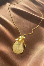 Load image into Gallery viewer, gold etched pear necklace on a dainty chain