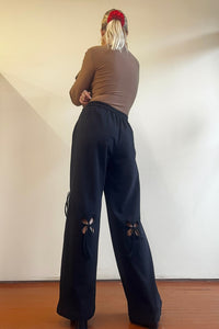 cotton sweat pant with petal cutouts in black