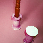 ceramic glazed petal top candleholders in mauve purple