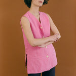 pink cotton straight cut boxy sleeveless vest
