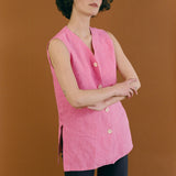 pink cotton straight cut boxy sleeveless vest
