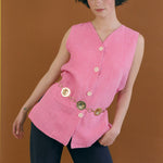 pink cotton straight cut boxy sleeveless vest