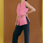 pink cotton straight cut boxy sleeveless vest