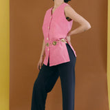 pink cotton straight cut boxy sleeveless vest