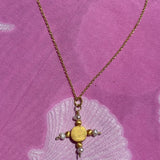 gold plated silver circular sun pearl necklace