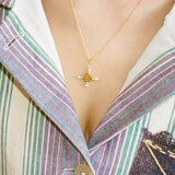 gold plated silver circular sun pearl necklace