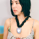 icy blue glass pendant black lace cord necklace
