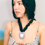 icy blue glass pendant black lace cord necklace