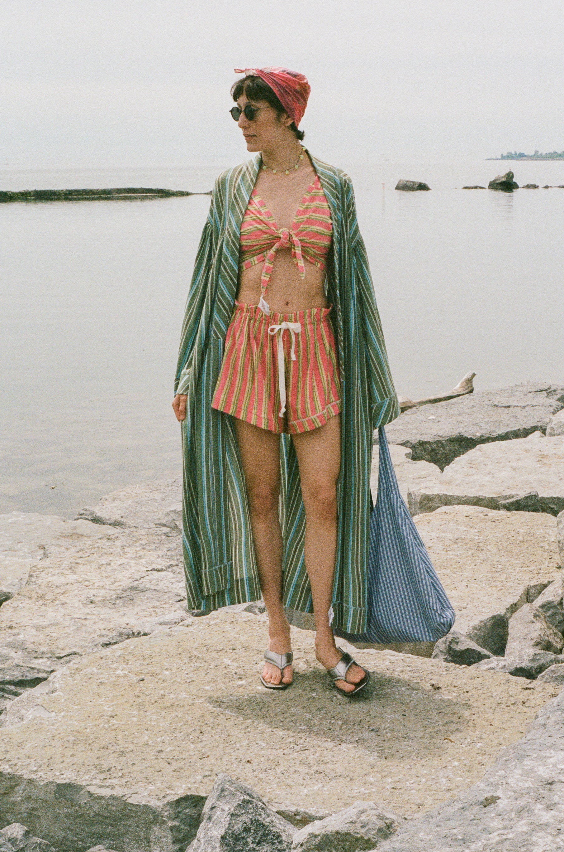 striped jersey pique Filipiniana baro sleeve robe