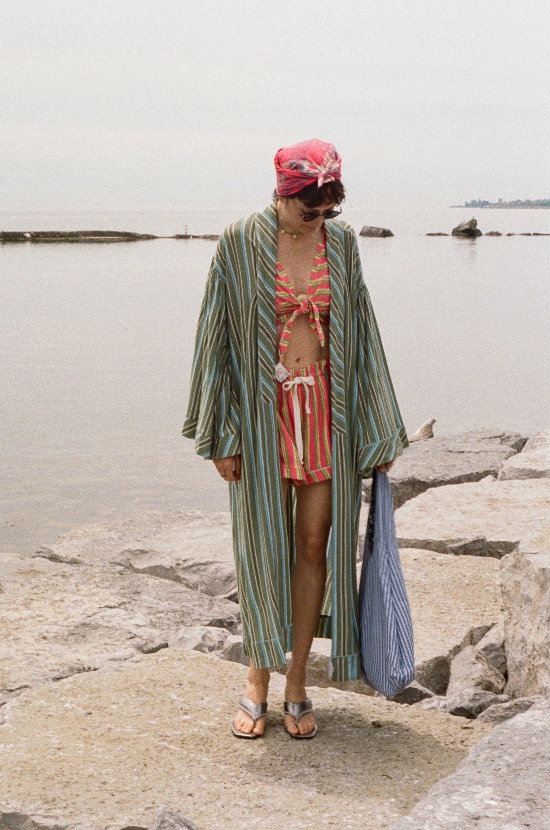 striped jersey pique Filipiniana baro sleeve robe