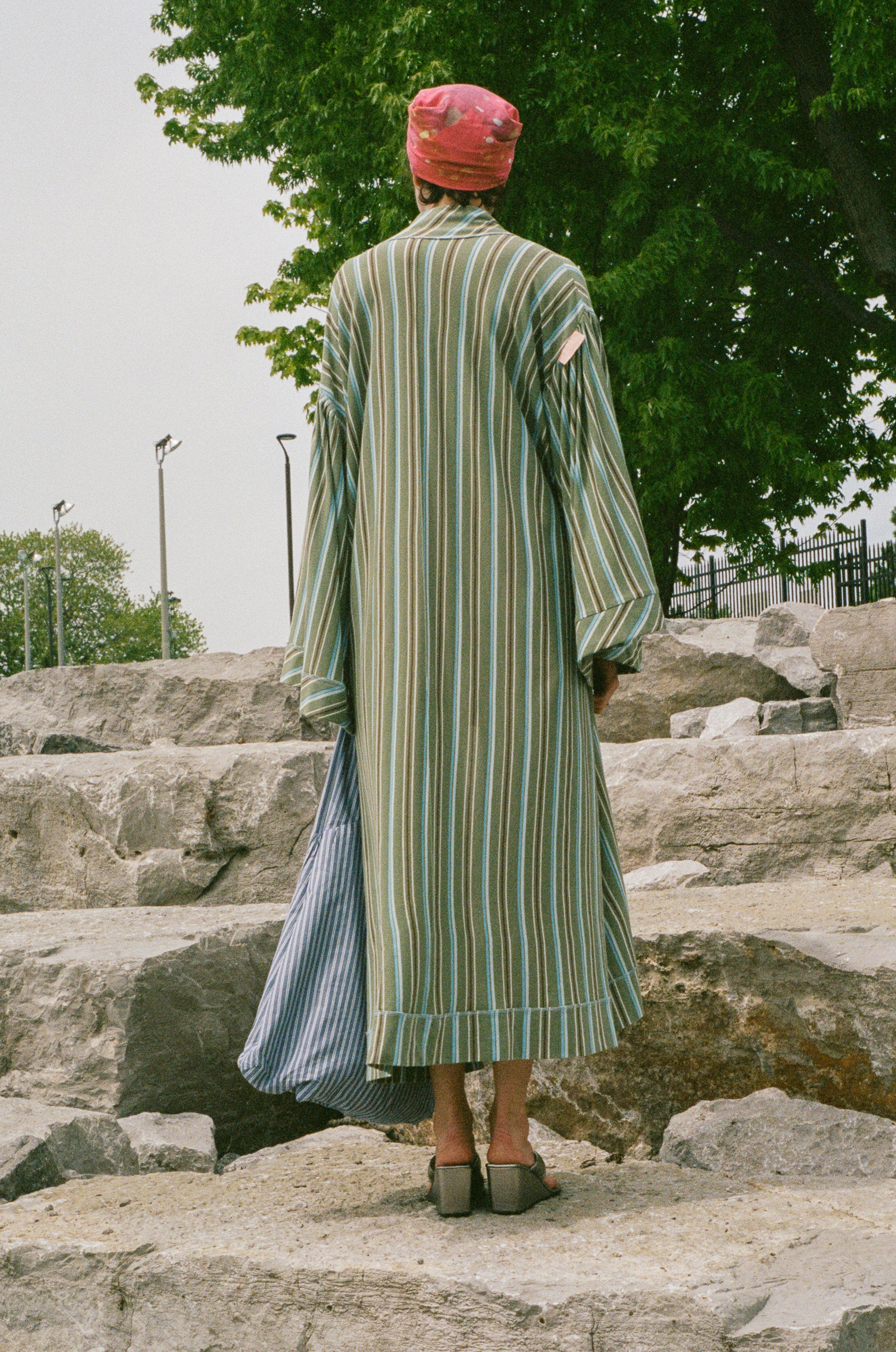 striped jersey pique Filipiniana baro sleeve robe