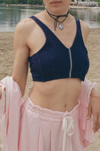 Load image into Gallery viewer, navy white stitched jersey pique sleeveless crop top