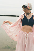 Load image into Gallery viewer, navy white stitched jersey pique sleeveless crop top