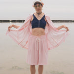 navy white stitched jersey pique sleeveless crop top