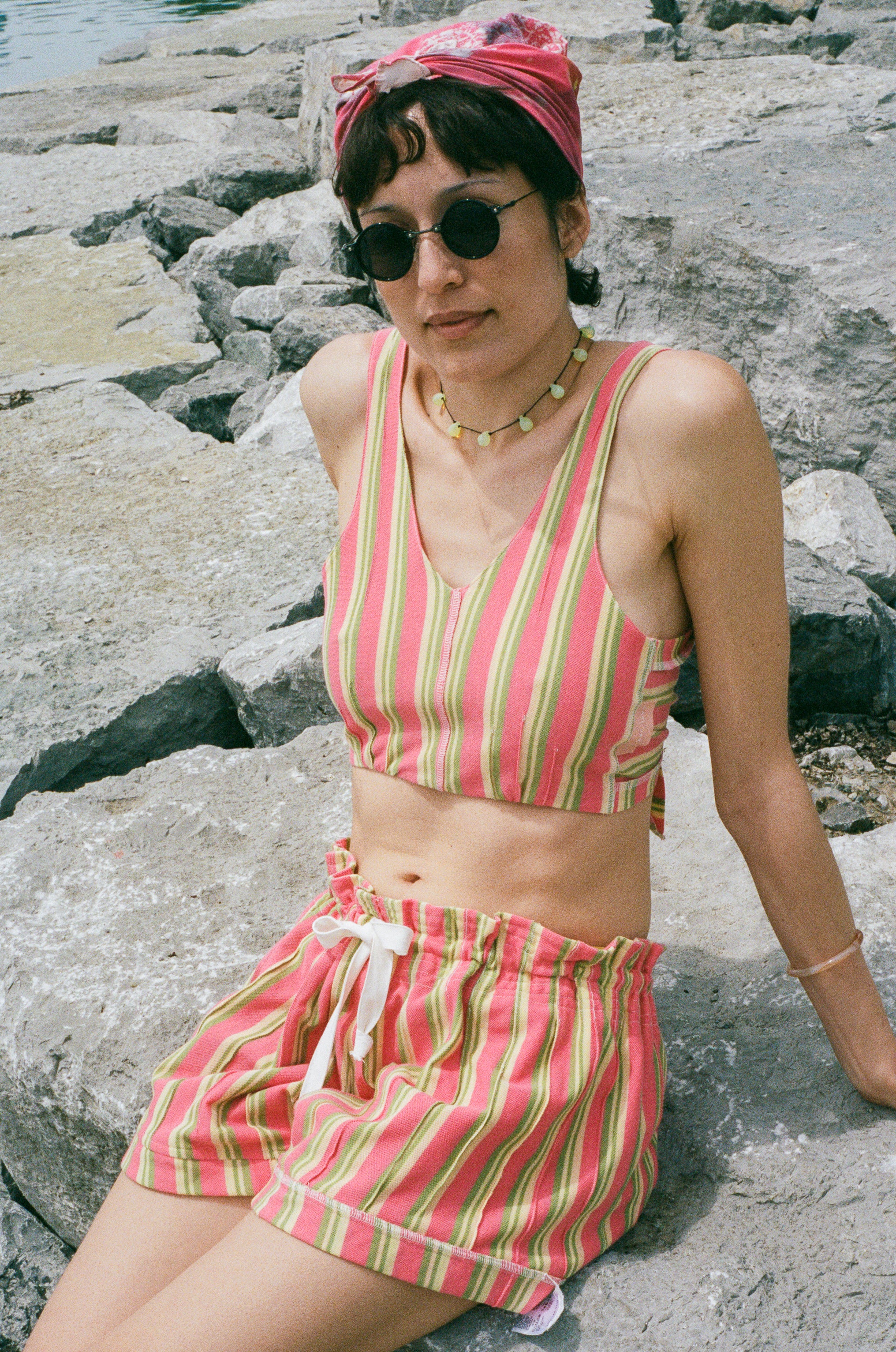 jersey pique stripe sleeveless crop top