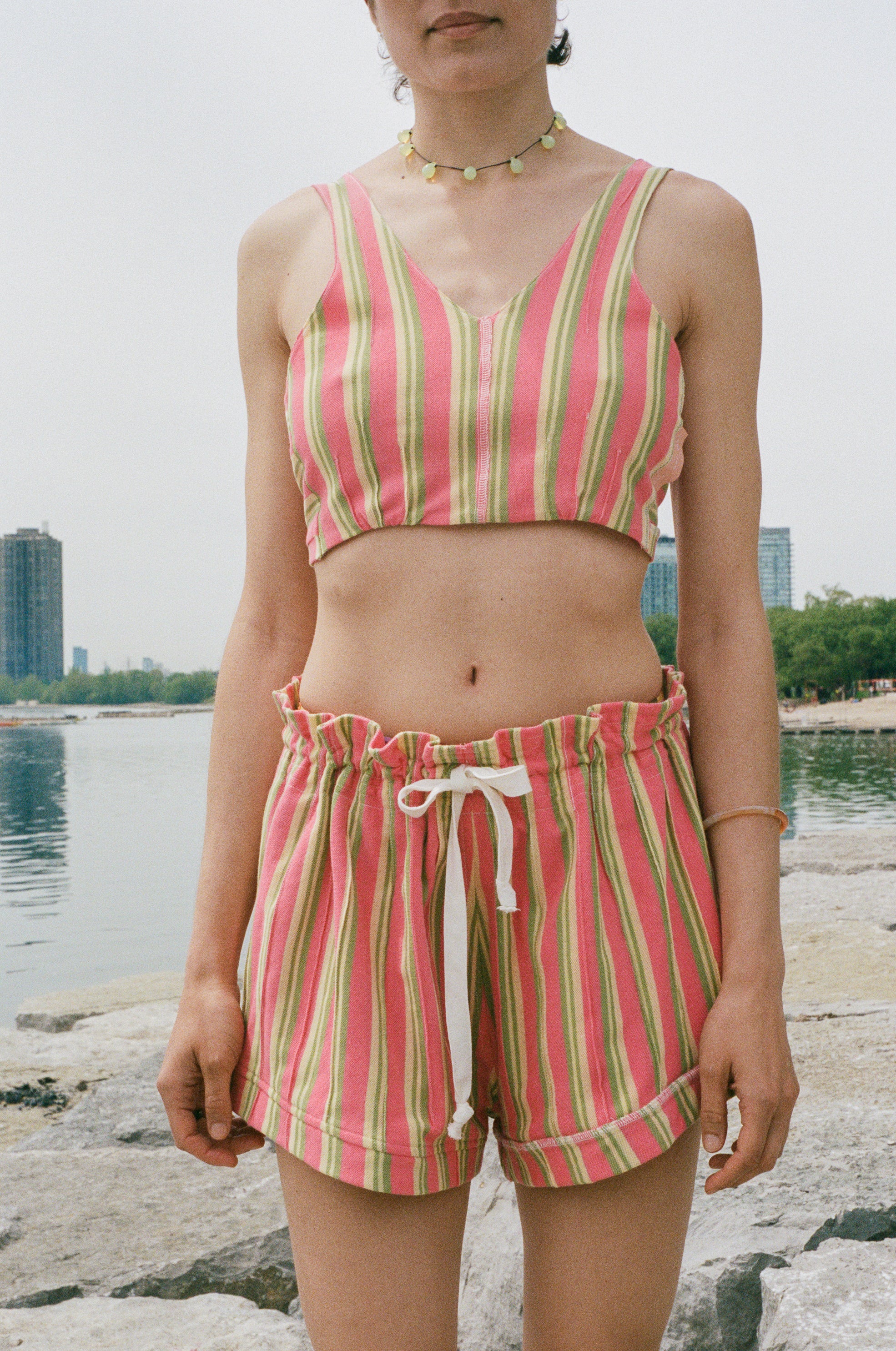 jersey pique stripe sleeveless crop top