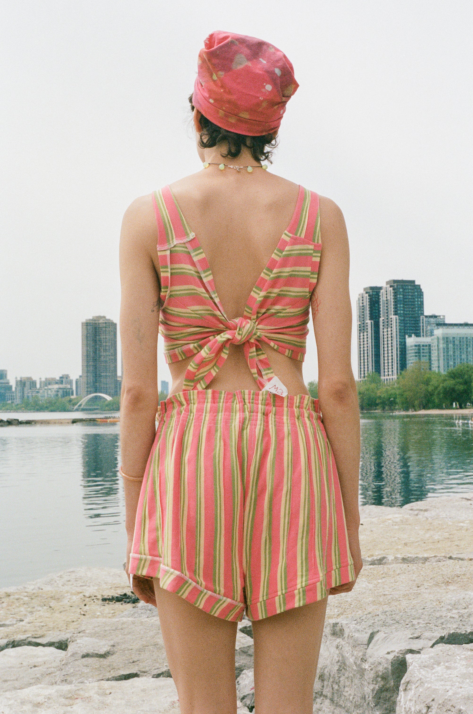 jersey pique stripe sleeveless crop top