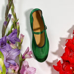 emerald green satin mary jane shoe