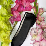 black satin pointed theatre slipper