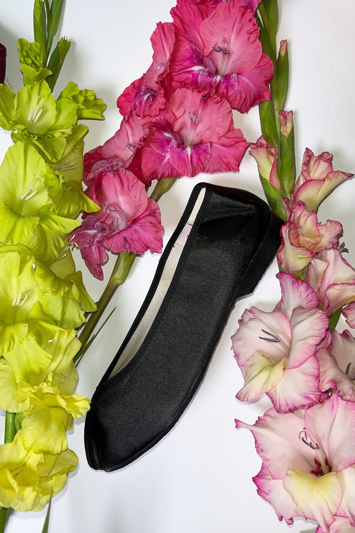 black satin pointed theatre slipper