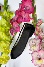 Load image into Gallery viewer, black satin pointed theatre slipper