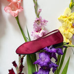 burgundy satin pointed theatre slipper