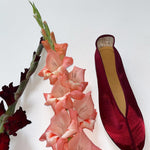 burgundy satin pointed theatre slipper