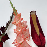 burgundy satin pointed theatre slipper