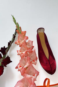 burgundy satin pointed theatre slipper