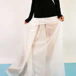 white cotton silk floor length semi sheer skirt