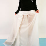 white cotton silk floor length semi sheer skirt