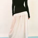 white cotton silk floor length semi sheer skirt