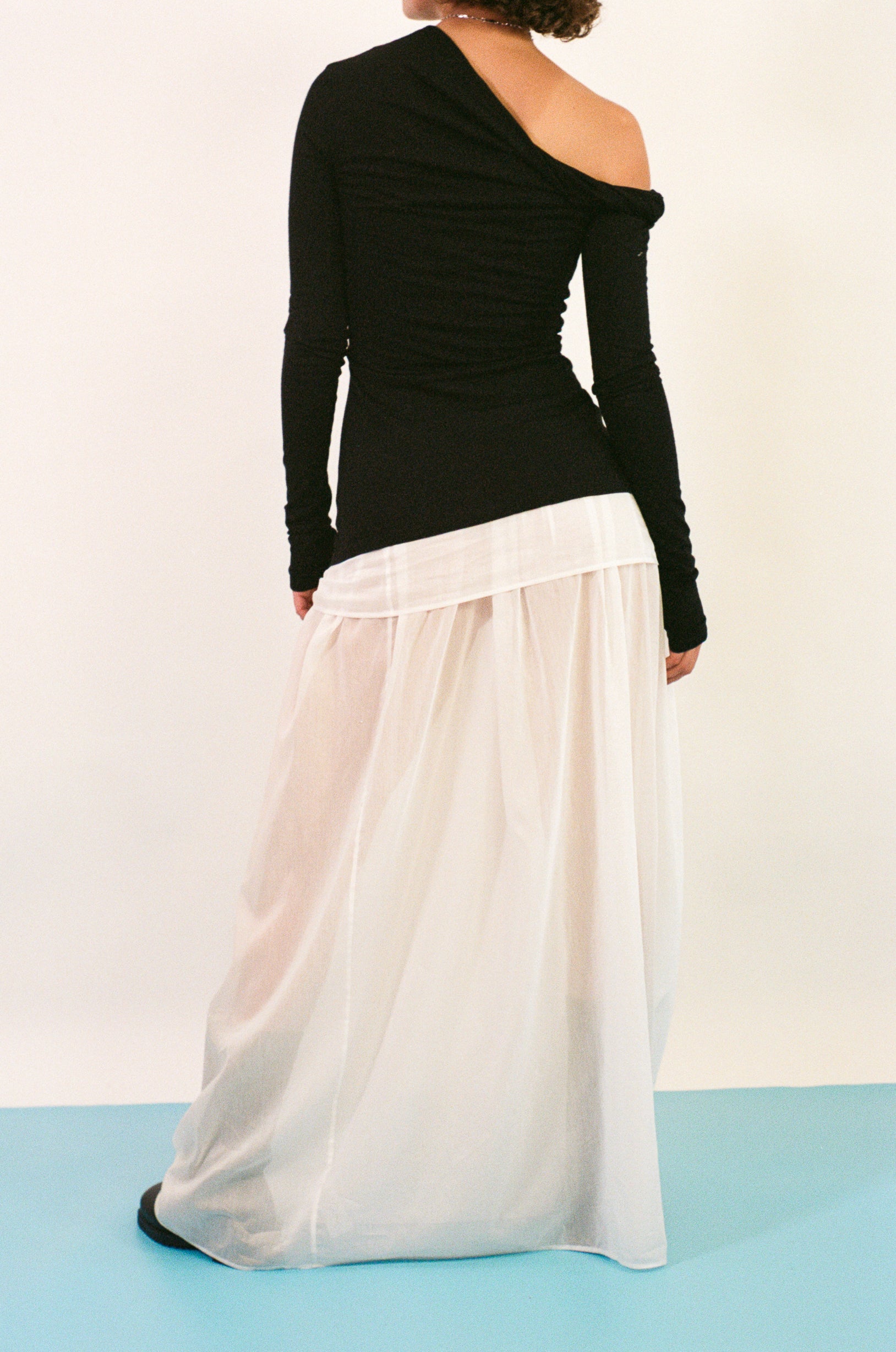 white cotton silk floor length semi sheer skirt