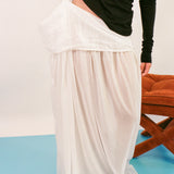 white cotton silk floor length semi sheer skirt