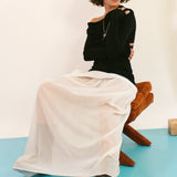 white cotton silk floor length semi sheer skirt