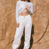 white cotton mid rise stovepipe cowboy jean