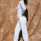 white cotton mid rise stovepipe cowboy jean