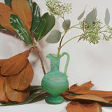 green mineral handblown glass small spouted pitcher vase