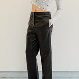 straight cut buttery soft black leather pant