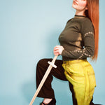 black yellow mid rise skater baggy jeans