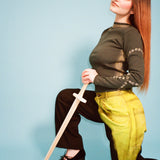 black yellow mid rise skater baggy jeans