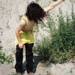 black yellow mid rise skater baggy jeans