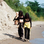 black yellow mid rise skater baggy jeans