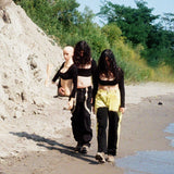 black yellow mid rise skater baggy jeans