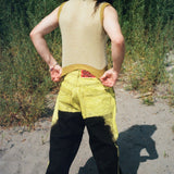 black yellow mid rise skater baggy jeans