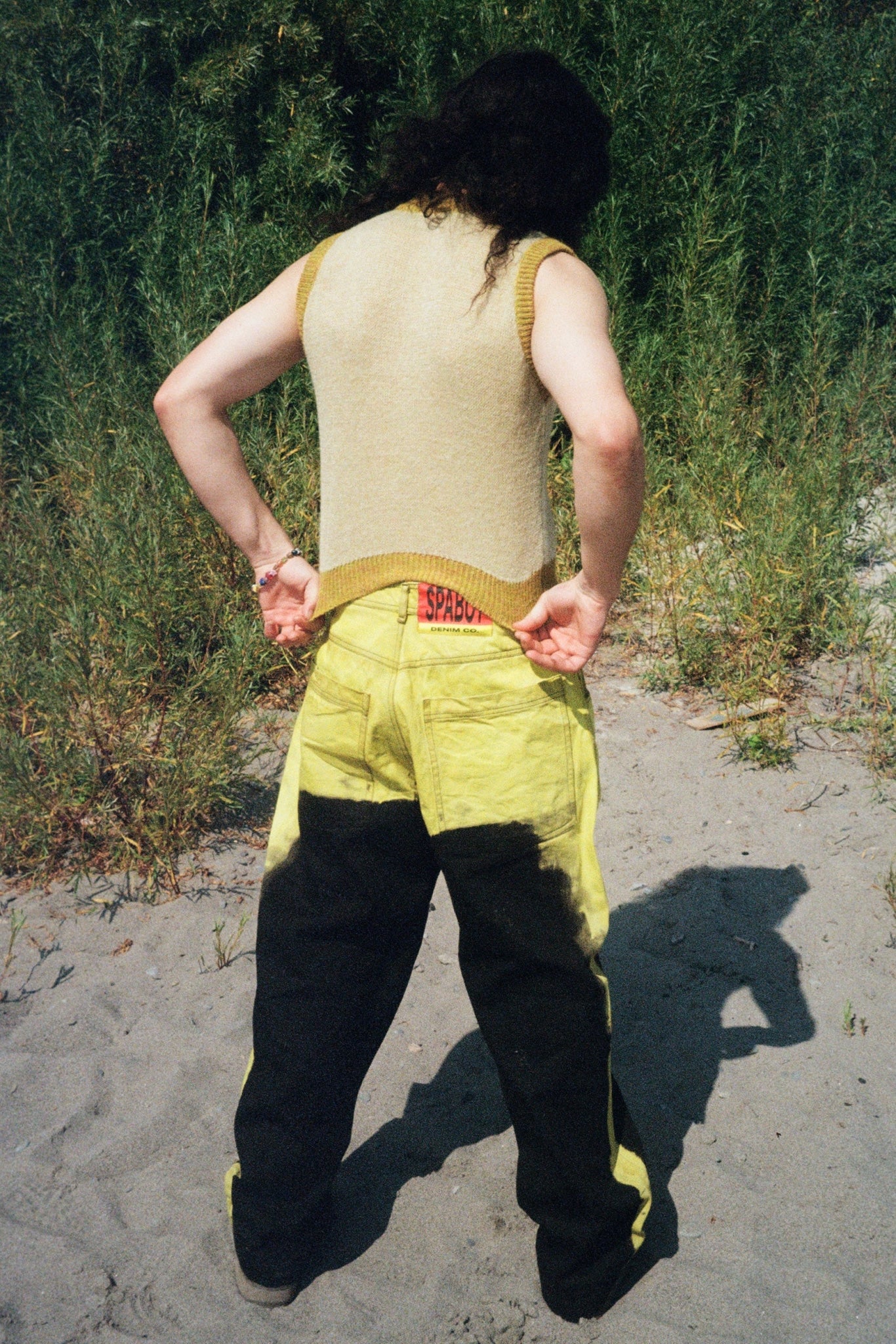 black yellow mid rise skater baggy jeans