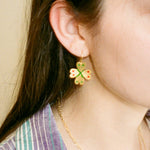 gold plated silver hand painted clover amulet earrings